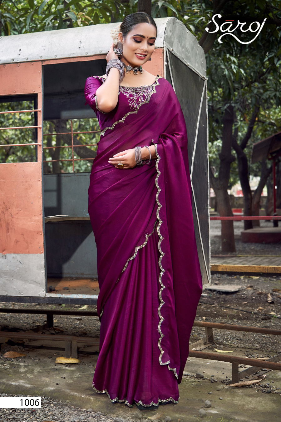 Saroj Sandal Wood Satin Chiffon Saree Collection
